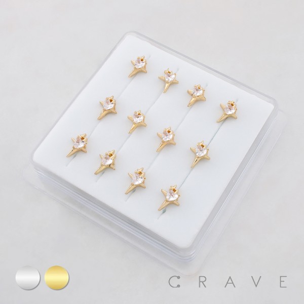 DIMENSIONAL HEART CZ STARBURST POLISH 316L SURGICAL STEEL L-SHAPE NOSE RING BOX DIMENSIONAL HEART CZ STARBURST POLISH 316L SURGICAL STEEL L-SHAPE NOSE RING BOX